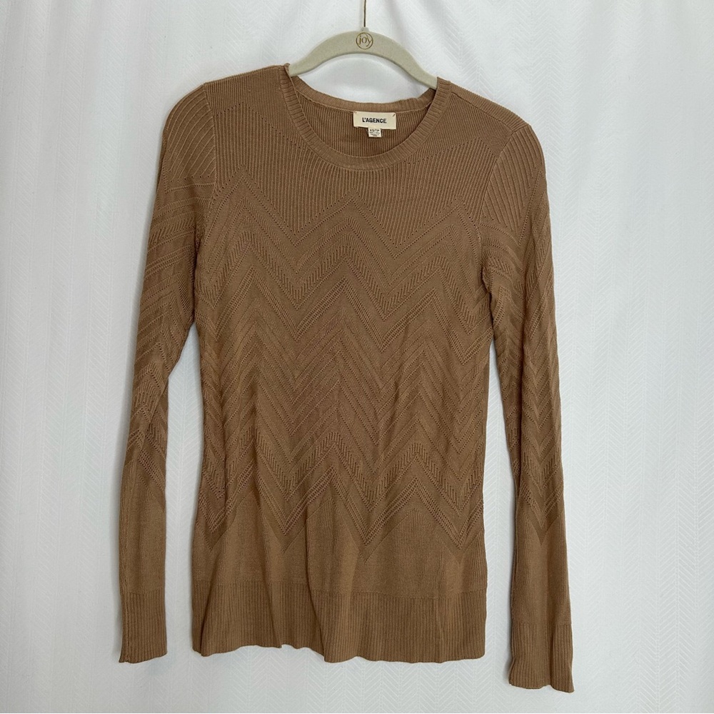 L’Agence sweater size XS tan chevron long sleeves classic